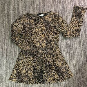 Vintage Connected Apparel Womens Size 8 Micro Pleated Tunic Top Black Gold Flowy